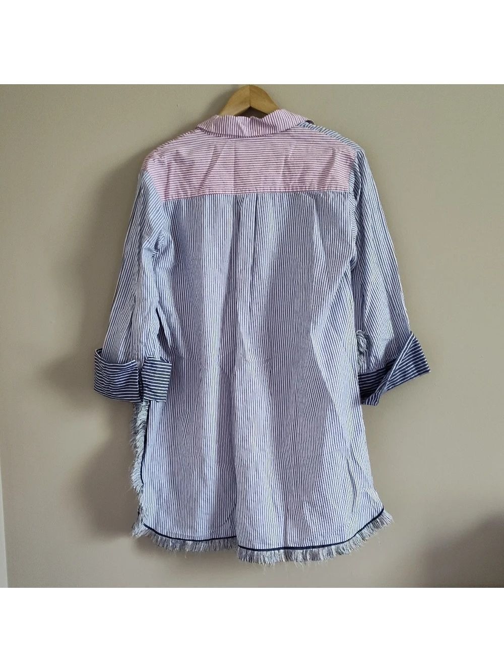 ZARA striped linen blend oversized high low tunic top size M fringe trendy - Picture 5 of 8
